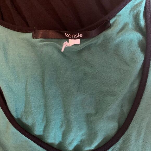 🔴 3/$18 Kensie Dress Color Block Stripe Green Tan - Picture 4 of 4